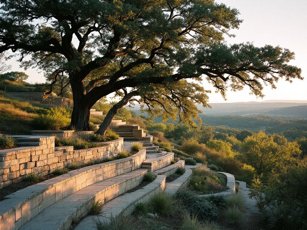 Westlake Hill Country property with limestone retaining wall and oak canopy