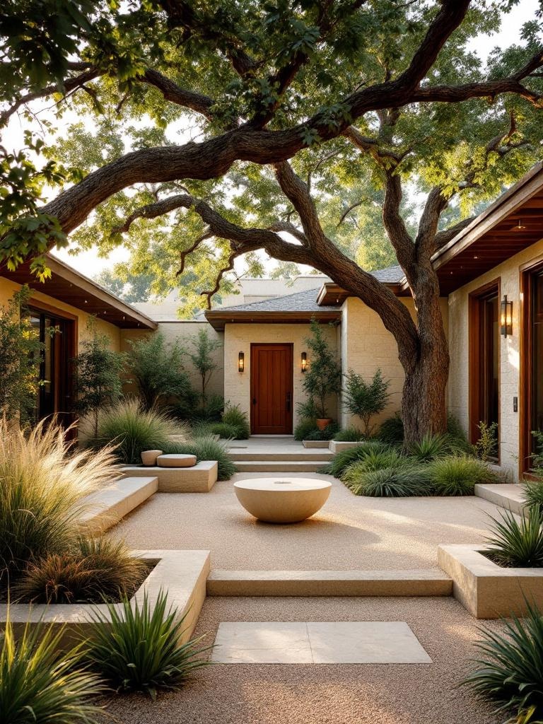Tarrytown live oak courtyard with decomposed granite and native plants